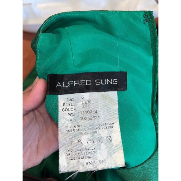 Alfred Sung Green Sleeveless A-Line Back Zipper & Pleated Skirt Women's Dress Si - Picture 9 of 9